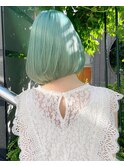 ミントグリーン×ペールグリーン×クールショートボブ