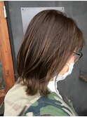 ふんわりミディアムレイヤー/結べるボブ/マロンベージュ/40代