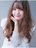 大人かわいい薄めバング/デジタルパーマ/ポイントブリーチ