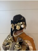 成人式ヘアメイク　成人式セットアップ　編み込みシニヨン