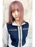 シアーピンク×ストレートミディ