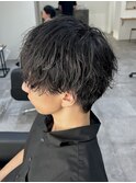 波巻きメンズカットマッシュショートウルフツイスト緩めパーマ