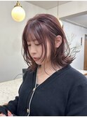 顔まわりレイヤー/外はねミディアム/チェリーブラウン/恵比寿