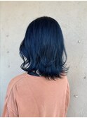 ネイビーブルーカラー/ブルージュ/青髪/くびれミディ/20代30代