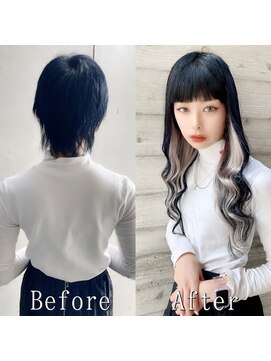 あるじゃんすー さいたま店 ブルーブラック×ホワイト#シールエクステ#韓国風レイヤー#大宮