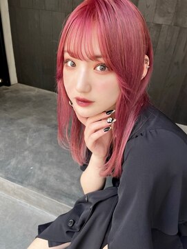 ファイブバイジエクト 堀江(FIVE by The Ect) ピンクカラー×シースルーバング×似合わせカット