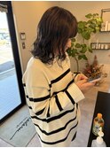 コテ巻き風パーマデジタルパーマミディアムボブパーマ前髪あり