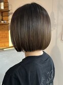 ボブ　ミルクティーベージュ　艶髪　髪質改善カラー　ショート