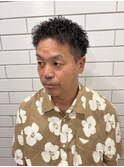 アップバング　ピンパーマ　無造作スタイル