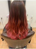 バレイヤージュ×毛先レッド