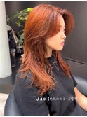センターパート オレンジカラー 表参道
