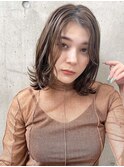 外ハネくびれボブ  髪質改善コテ巻き風パーマ くすみベージュ