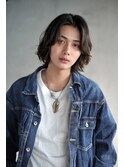 渋谷メンズボブウルフメンズミディアム毛流れスパイラルパーマ
