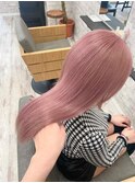 ピンクベージュ/ミディアムストレート/おしゃれ女子ウルフ