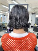 ボブパーマミニボブショートボブ切りっぱなしボブブルーブラック