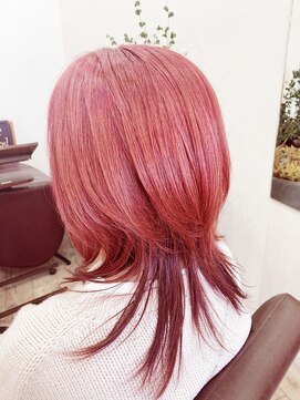 リル(LiL) ロングウルフ／グラデーションカラー／ピンク