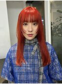 ブラッドオレンジカラーハイトーンロングヘア