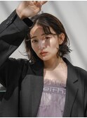 くせ毛多毛パーマボブ動きウェット夏顔まわり