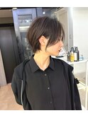 大人可愛い20代30代40代前下がりショートボブ/ハンサムショート