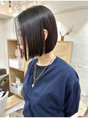 髪質改善ストレート 前下がりボブ 黒髪ボブ縮毛矯正タッセルボブ