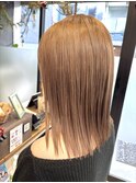 ロングショートワンカールパーマカーキグレージュ前髪錦糸町