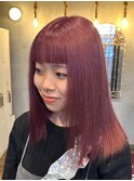 暖色カラー/チェリーピンク/ぱっつんバング/ENTER 天神店
