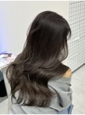 ロングレイヤーカット顔周りシールエクステ冬ヘーゼルグレージュ