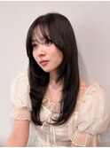 縮毛矯正ストレートダークパープルミルクブラウンダウンバング
