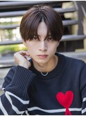 【Mens style】刈り上げセンターパート波打ちパーマブルーカラー