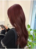 ブリーチなしダブルカラーボルドーカラー_黒髪ボブルフ