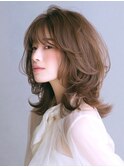 アプリコットオレンジハイライトカラーサーフカール夏くびれヘア