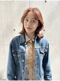 ストレートくびれヘアアプリコットオレンジハイライトカラー