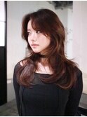 ロング顔周りレイヤー美髪韓国ヘア_ba535783
