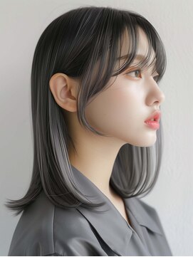 ムウ 難波(MOU) こなれミディボブルフ黒髪ネビージュ小顔ワンレン20代30代40代