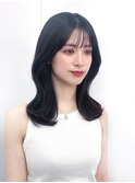黒髪韓国小顔レイヤーイメチェン暗めオリーブグレークラゲヘアー