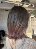ミディアムレイヤーダブルカラーグラデーションピンクベージュ