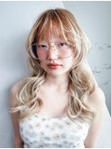 ロング前髪カットハイトーンブリーチウルフレイヤー_F0850