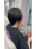 メンズマッシュウルフ/ピンクポイントカラー/メンズマッシュ