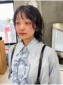 ウルフパーマ　ミディアムウルフ　黒髪ウルフ　黒髪パーマ