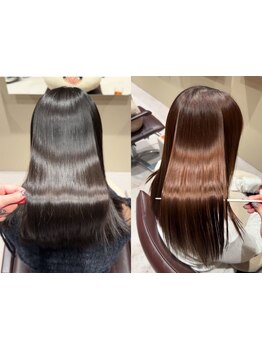 最先端の知識、薬剤、処理剤使用！髪の中にたっぷり水分を閉じ込め、芯から潤ったぷるぷるな艶髪へ