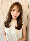 韓国風前髪/シルキーベージュ/グレージュカラー/斜めバング