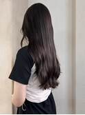 ブリーチなし暗髪透明感カラー巻き髪ロングヘア