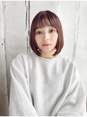 大人かわいいミニボブ　ハイトーンカラー赤系カラー