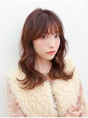 ロング韓国風レイヤー顔周りレイヤーくびれ巻きウォームブラウン