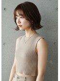 外ハネ小顔ボブ/切りっぱなしボブ/透明感ブラウンカラー
