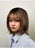 20代30代ボブレイヤーショートボブオリーブカラー顔周りレイヤー