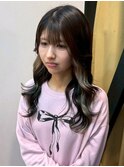 グレージュ インナーカラー 韓国風レイヤー ロング ブリーチ