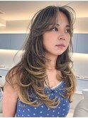 レイヤーカットハイライトカラー海外ヘアインナーハイライト
