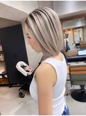 バレイヤージュ、ハイライト、レイヤーロング、グレーベージュ