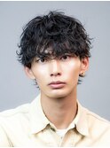 ハイライトメンズ波巻きスパイラルパーマサーフスタイルウルフ